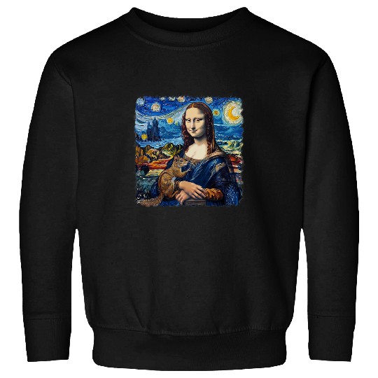Squirrel Pet Mona Lisa with Squirrel Van Gogh Starry Night Painting Sweatshirts