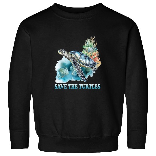 Save the Turtles Whimsical Sea Turtle Colorful Coral Reef 2 Sweatshirts