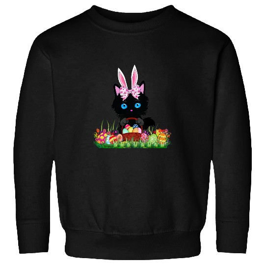 Kids Easter Bunny Cute black cats Outfit Women Egg Hunt Girls Sweatshirts