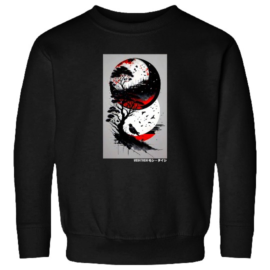 Japanese Tree Red Moon With Birds Flying in background Graph 1 Sweatshirts