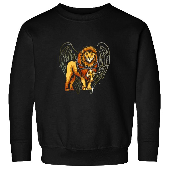 Lion Pet with Angel Wings and Christian Cross Holy Spirit Animal Sweatshirts