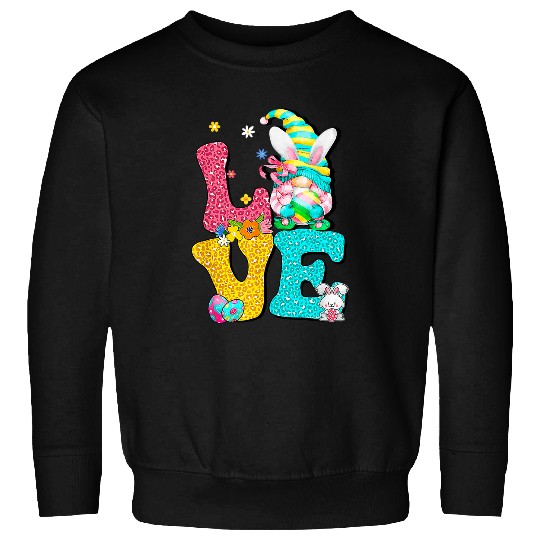 LOVE Gnome Bunny Leopard Spring Hunt Eggs Rabbit Easter Day Sweatshirts