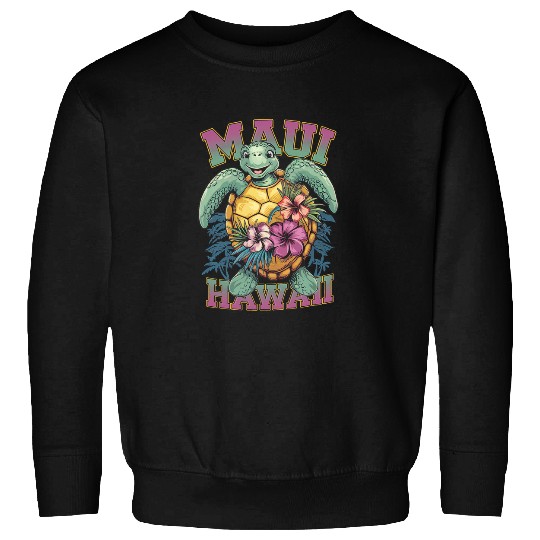 Turtle Pet Hawaiian Maui Turtle Hibiscus Hawaii Palm a Trees Beach Sweatshirts
