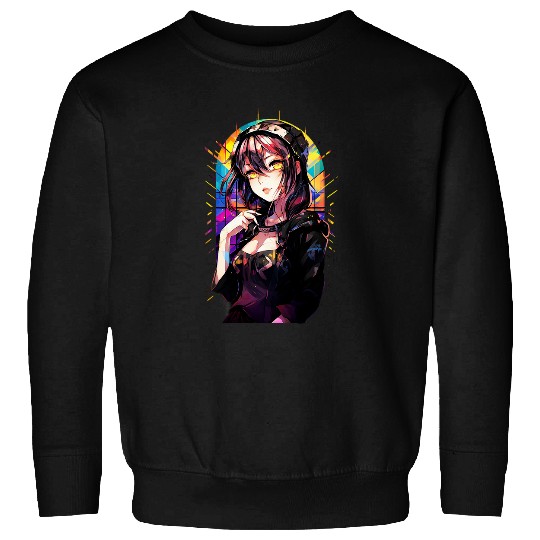 Stained Glass Anime Waifu Geometric Art Otaku Manga Girl Sweatshirts