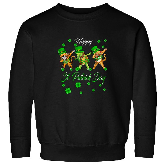Turtle Pet Happy St Patrick s Day Dabbings Turtle Tiger Cat Shamrock Sweatshirts