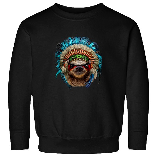 Sloth Pet Giant Sloth wearing Native American Indian Warrior Headdress Sweatshirts