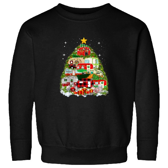 Santa Camping Merry Christmas Tree Camper Snowman Vehicles Sweatshirts