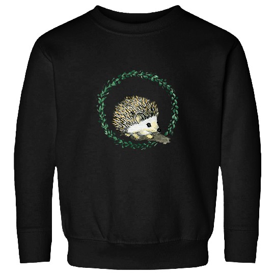 Hedgehog Pet cute with leaf wreath hand painted forest animals Sweatshirts