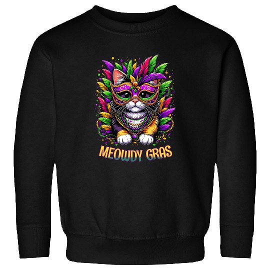 Meowdy Gras Cat Kitten Masquerade Mardi Gras Beads Sweatshirts