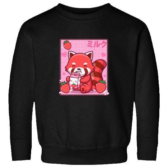 Panda Pet Kawaii Red Panda Strawberry Milk Shake Otaku Anime Lover Sweatshirts
