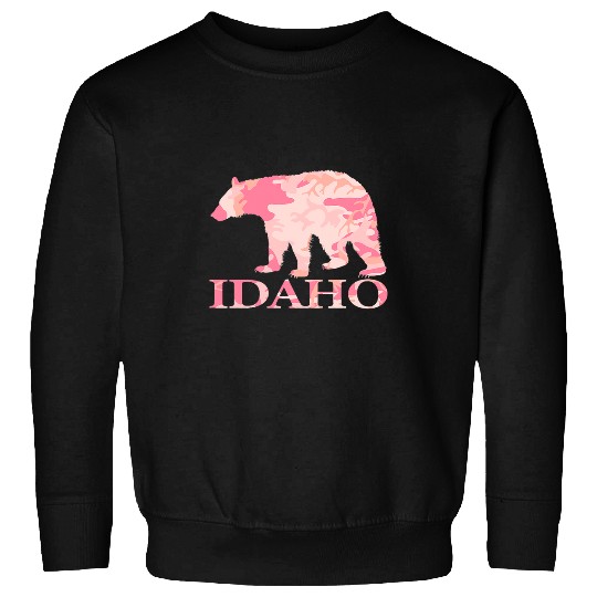 Bear Pet Hunt Idaho State Pink Camo Sweatshirts