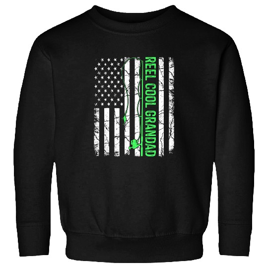 Mens Reel Cool Grandad Fishing American Flag Grandad Fisherman Sweatshirts