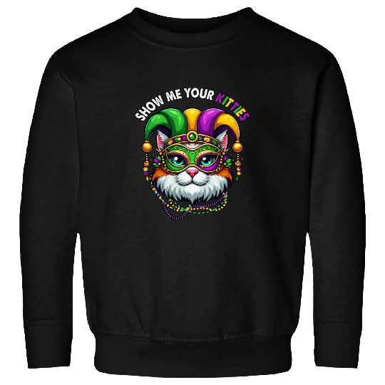 Show Me Your Kitties Mardi Gras Cat Cute Masked Jester Hat Sweatshirts