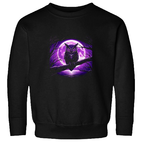 Owl Pet Enchanting Owl and Full Moon Graphic Design Mystical Night Sweatshirts