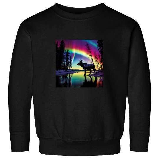 Minnesota Northern Lights Moose Family Winter Camping Trip Sweatshirts