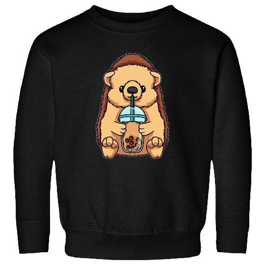 Hedgehog Pet Drinking Bubble Tea Cute Animals With Boba Tea Sweatshirts