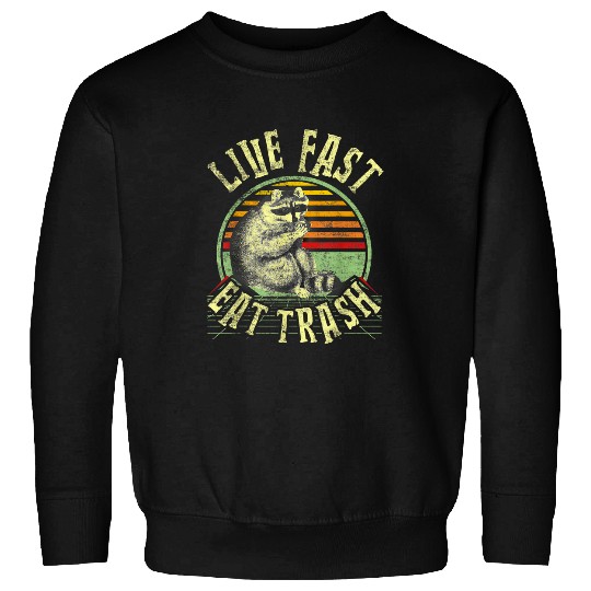 Raccoon Pet Live Fast Eat Trash Retro Distressed 2 Sweatshirts