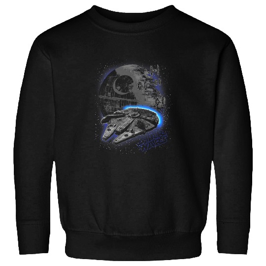 Star Wars Classic Millennium Falcon Flying Over Death Star Sweatshirts