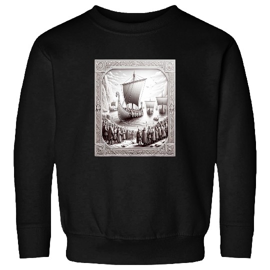 Viking Ships Warriors Cliffs Drakkars Shields Spears Birds Sweatshirts
