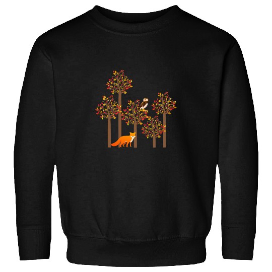 Owl Pet Fox and Owl Fall Leaves Cute Animal Autumn Fall Design Sweatshirts