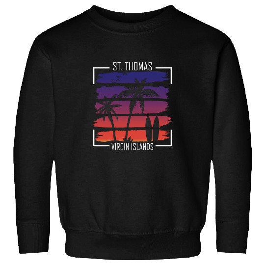 Surfing St Thomas Virgin Islands Palm trees Surf Vacation Sweatshirts