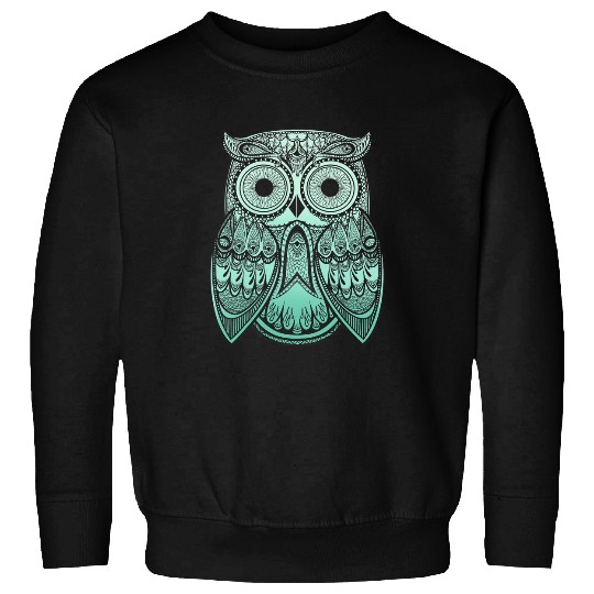 Owl Pet Teal Gradient Paisley Henna Owl Bohemian Graphic Sweatshirts
