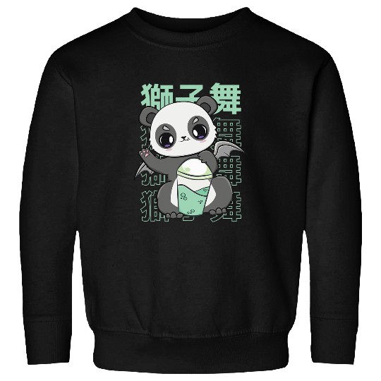 Panda Pet Drinking Bubble Milk Tea Mochi Animals Kanji Sweatshirts