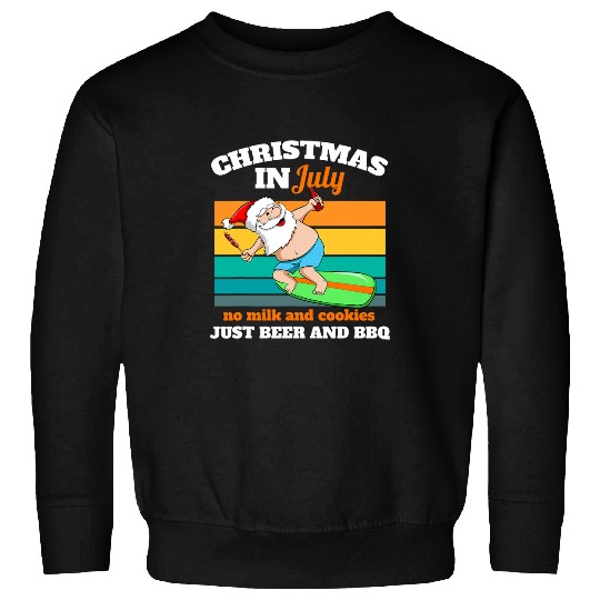 Surfer Santa Beer And BBQ xmass Party Beach Christmas In July Sweatshirts