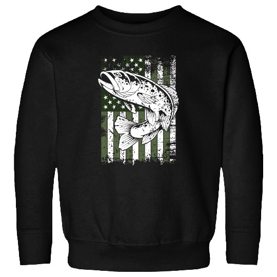 Trout Fishing American Flag Camouflage Sweatshirts