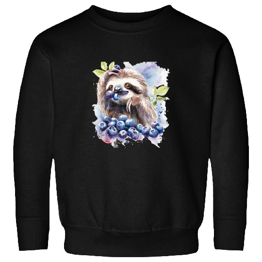 Sloth Pet Blueberry Sloth Watercolor Nature Wildlife Safari Drawing Sweatshirts