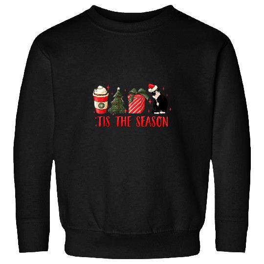 Coffee Fun Tis The Season Christmas Tree Coffee Tuxedo Cat Santa Hat Sweatshirts