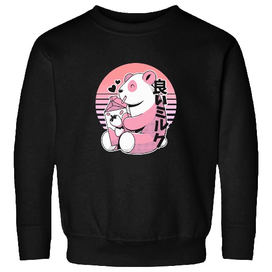 Panda Pet Drinking Strawberry Milk Japanese Style Sweatshirts