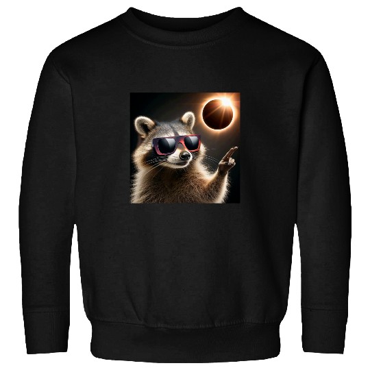Raccoon Pet Selfie Solar Eclipse Wearing Glasses Funny Raccoon Sweatshirts
