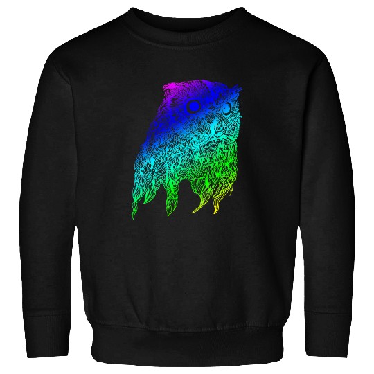 Owl Pet Teal Gradient Hand Drawn Colorful Owl Bohemian Graphic Sweatshirts