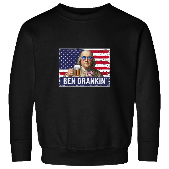 Beer Fun Ben Drankin Franklin Beer 4th of July vintages USA Flag Men 7 Sweatshirts