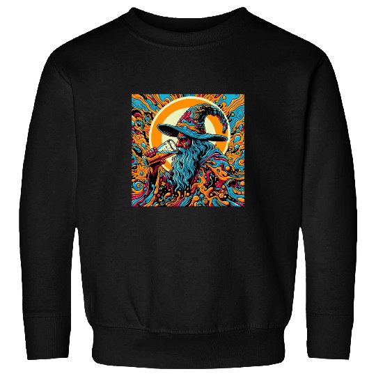 Beer Fun psychedelics Art Trippy Navy Blue Weird Wizard Drinking Beer Sweatshirts