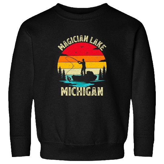 Fishing Fun Summer Vacation Fishing vintages Retro Michigan Lake Sweatshirts