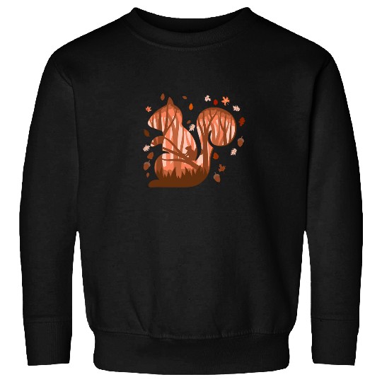 Squirrel Pet In Trees Cutout With Fall Leaves Acorns Sweatshirts
