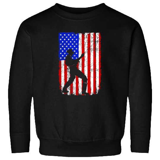 Fishing Fishing Bass Fish Fishing Rod American Flag Fisher Sweatshirts
