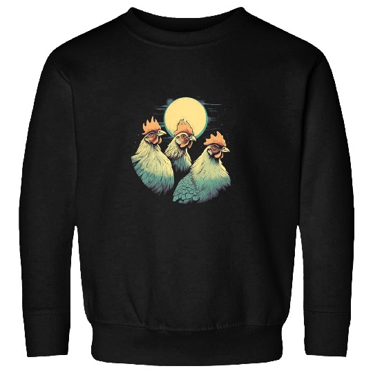 Chicken Lover 3 Chickens With Full Moon in Background 2Funny Chicken Sweatshirts