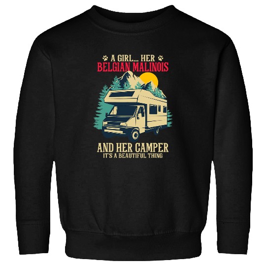 A Girl Her Belgian Malinois and Her Camper Dog Lovers 1 Sweatshirts