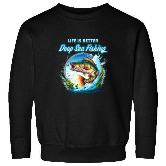 Fishing Deep Sea Fishing Sea Ocean Fish Trout Calico Bass Fisher Sweatshirts