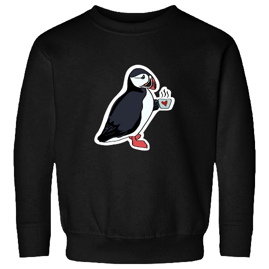 Coffee Fun Puffin Drinking Coffee Sweatshirts