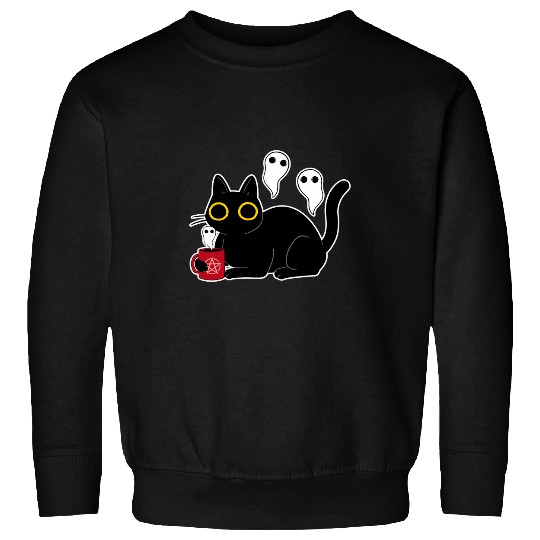 Coffee Fun black cats with Coffee Doing Black Magic with Ghosts Sweatshirts