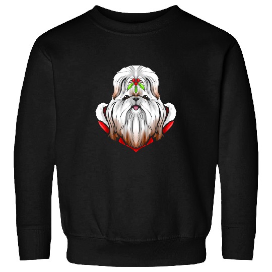 Dog Lover Shih Tzu With Mistletoe On Christmas Sweatshirts