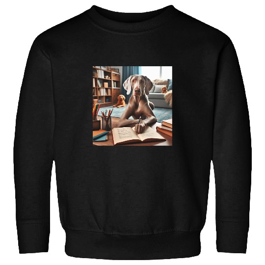 A poem writing Weimaraner dog in a study room 4 Sweatshirts