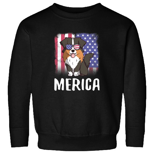 Merica Australian Shepherd Dog USA American Flag 4th of July Sweatshirts
