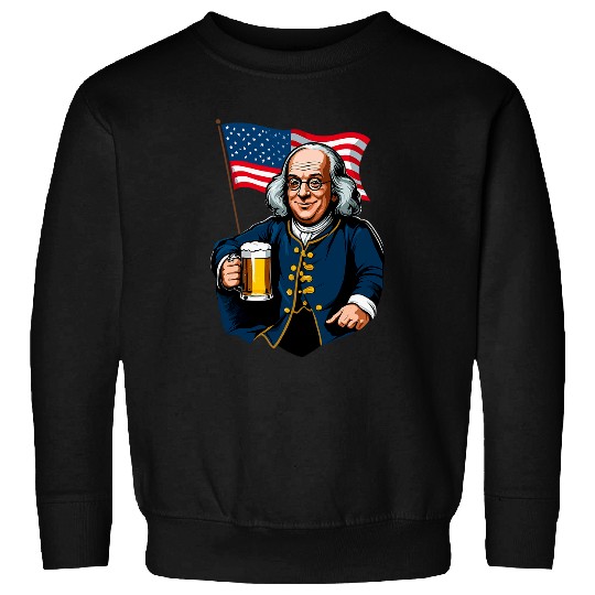 Beer Fun Benjamin Franklin With Beer Mug American Flag Sweatshirts