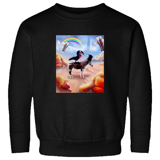Chicken Lover Crow Riding Zebra With Chicken Nuggets And Cola Sweatshirts