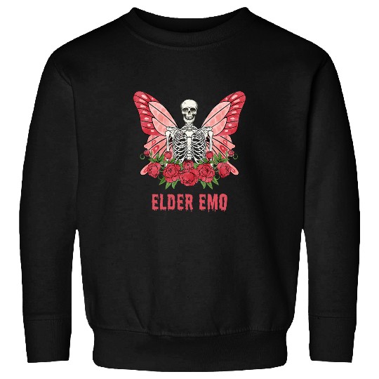 Elder Emo Goth Skeletons Butterfly Red Pink Gothic Womens Sweatshirts